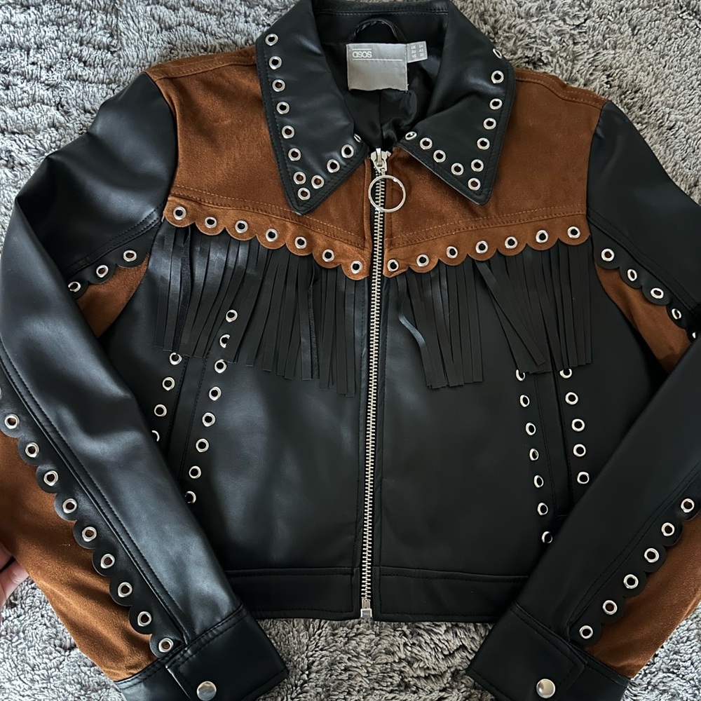 ASOS Western Brown and Black Fringe Jacket